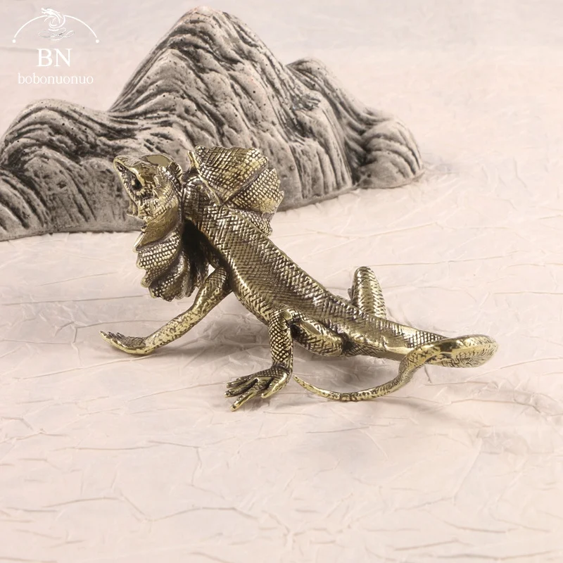 Antique Copper Lizard Statue Tabletop Small Ornament Vintage brass Animal Figurine Desk Decorations Accessories Home Decor Craft