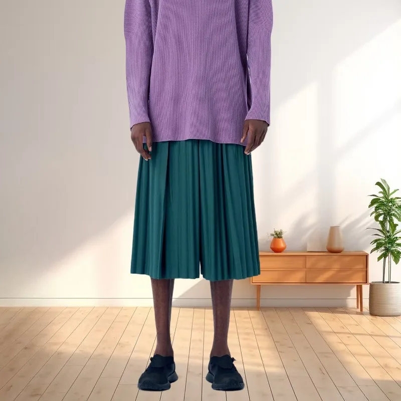 

2025 Summer Miyake Men's Pleated Straight Leg Wide Leg Pants Seven Loose Sports Casual Pants Outdoor Travel Commuter Street Wear