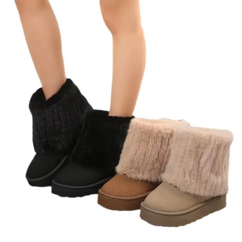 Women's Winter Thick-soled Snow Boots Plus Velvet Warm Mid-calf Boots Women's Luxury Fashion Plush Cotton Shoes Warm Botas Mujer