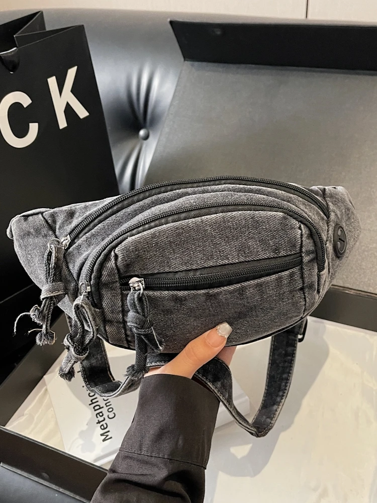Outdoor Sports Running Fashion Single Shoulder Bag Women's Denim Chest Bag Multi-Functional Wallet Leisure Dumpling Shape