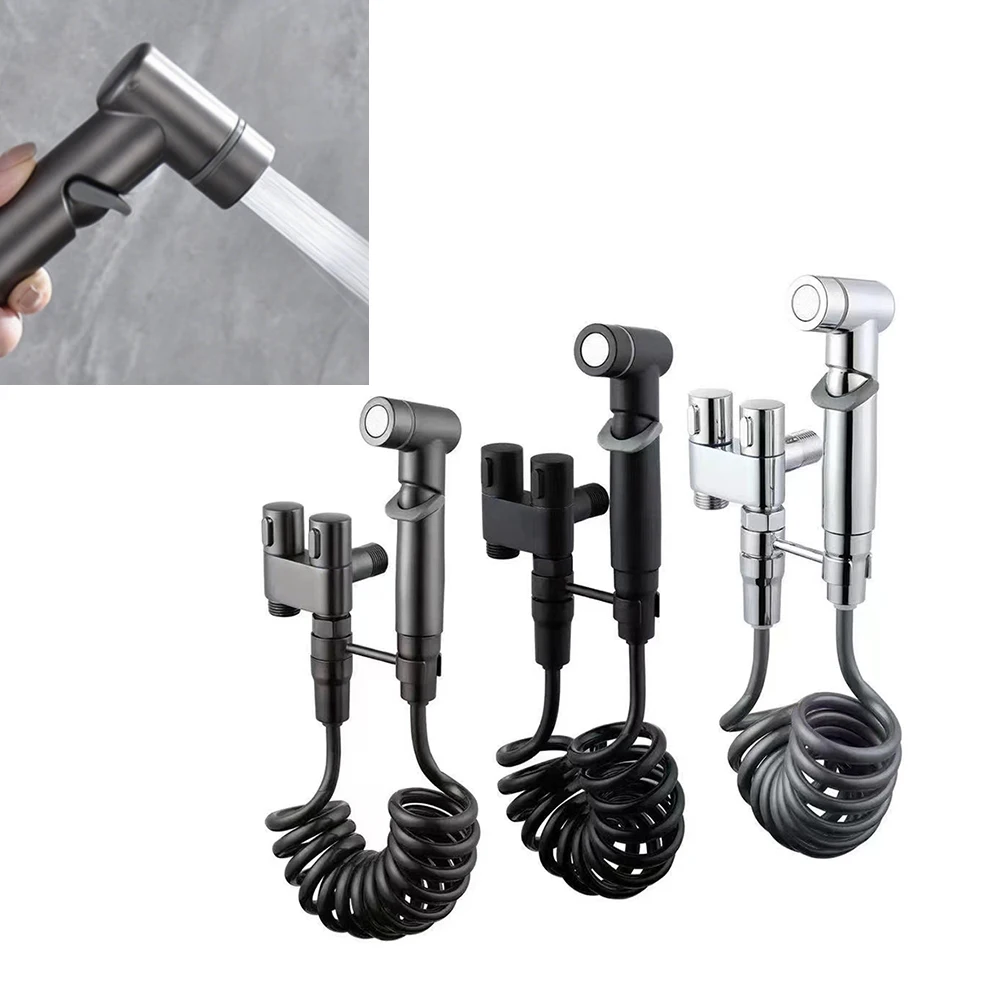 

Household Toilet Spray Gun Handheld Bidet Sprayer Double Outlet Angle Valve Pressurized Nozzle Shower Faucets Flushing Device