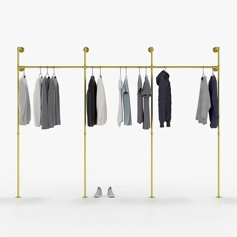 CustomHigh Quality wall mounted Gold Clothing Rack Furniture Clothing Display Rack Stand Design for Garment Store