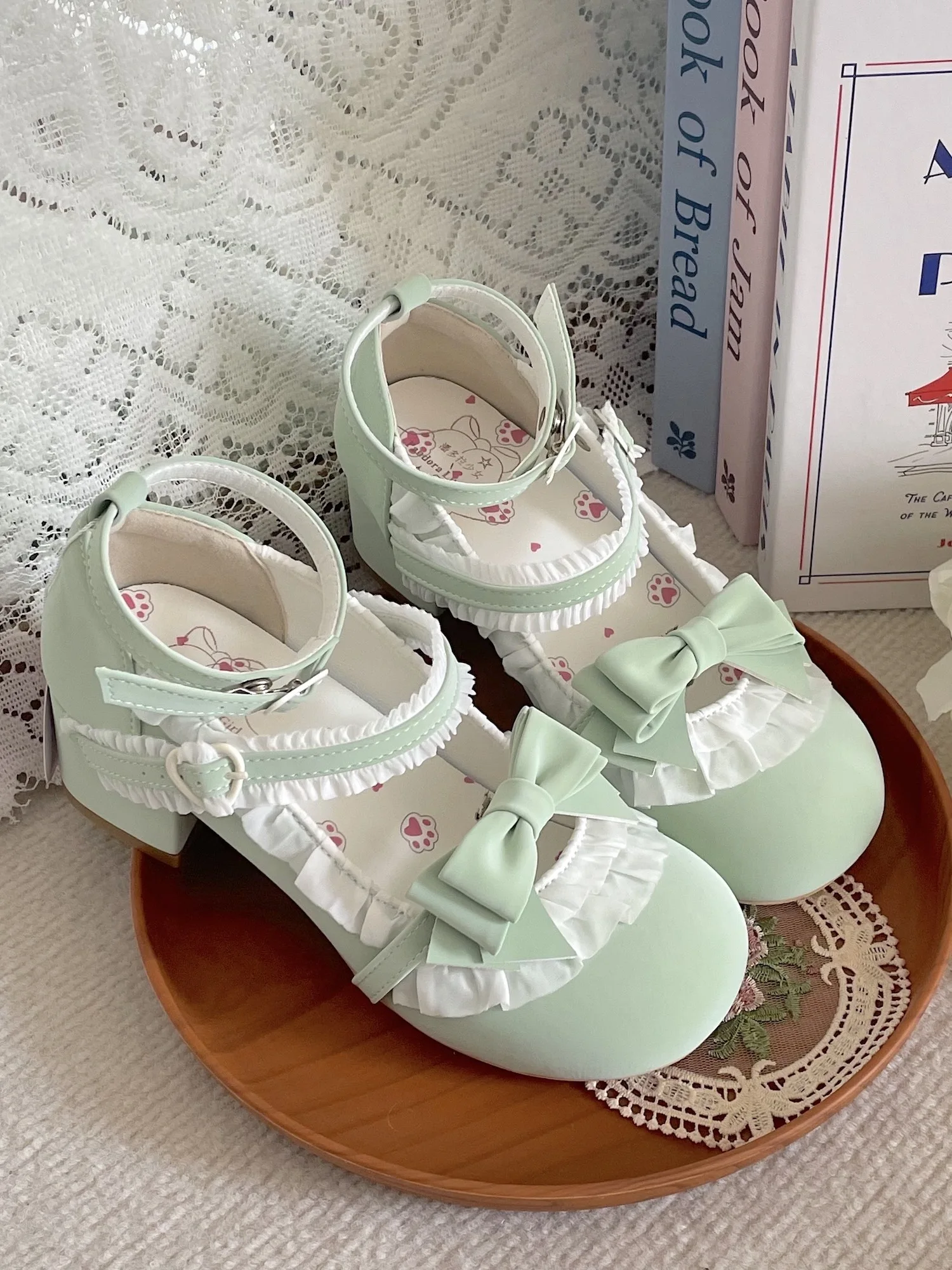 Lolita Girl's Follow-up Shoes Sweet Lolita Shoes Lace Sweet Girl Loli Women's Shoes Green Tea Party