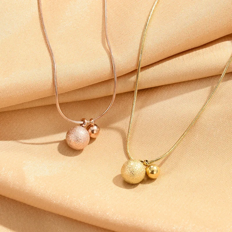 Matte Polished Big Small Ball Necklaces Charm Stylish Rose Gold Stainless Steel Clavicle Chain Simple Chokers Jewelry Gift