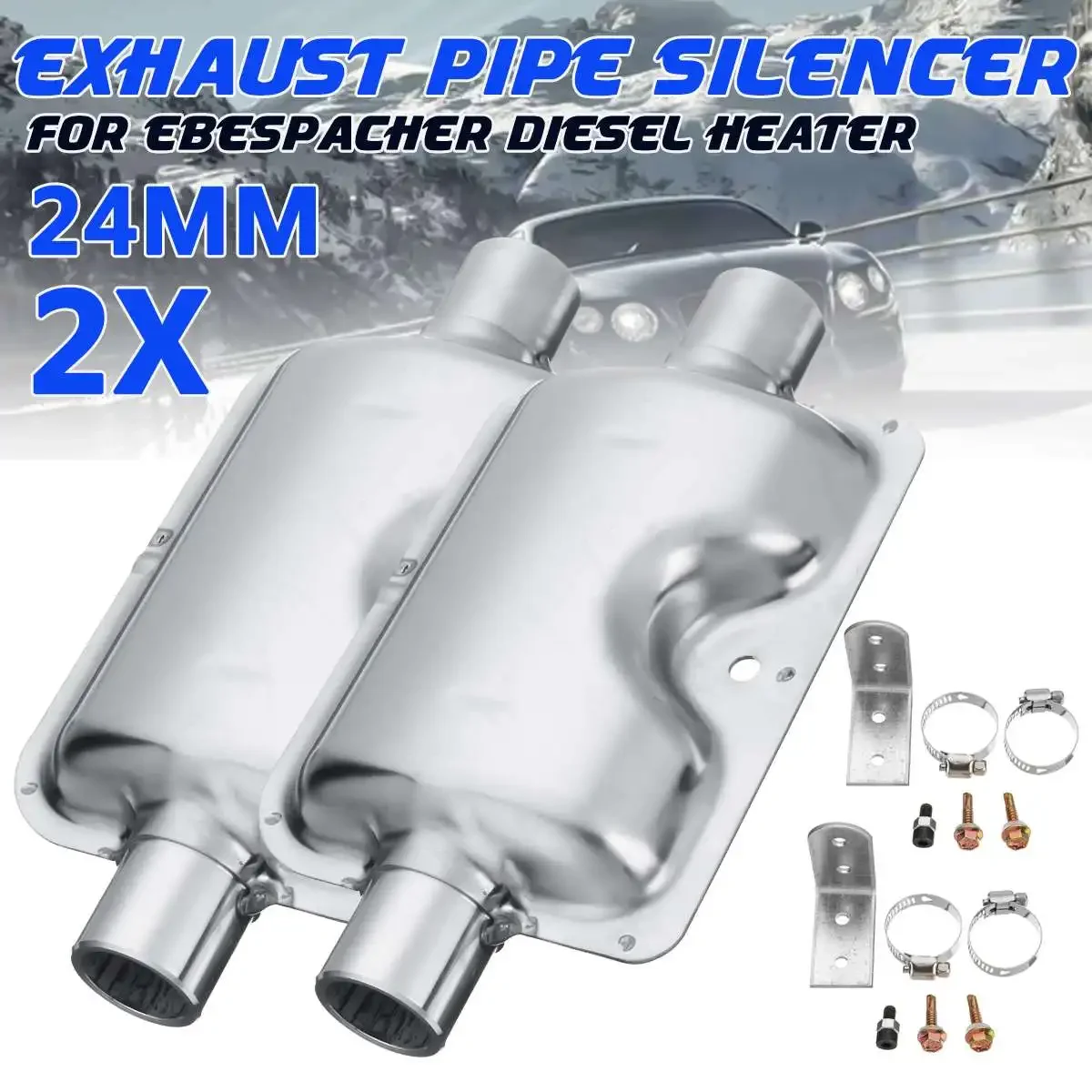 1/2/4sets 24mm Car Truck Heater Exhaust Muffler Silencer w/Brackets For Webasto Eberspacher Air Diesel Parking Heaters