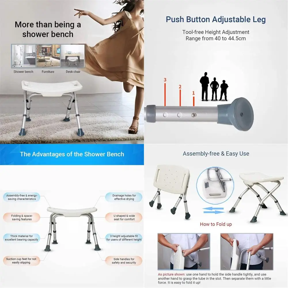 

Складное сиденье для душа, стул для душа для пожилых людей, складная скамья для душа, сиденье для ванной, стул для ванной с нескользящими ножками, регулируемая высота