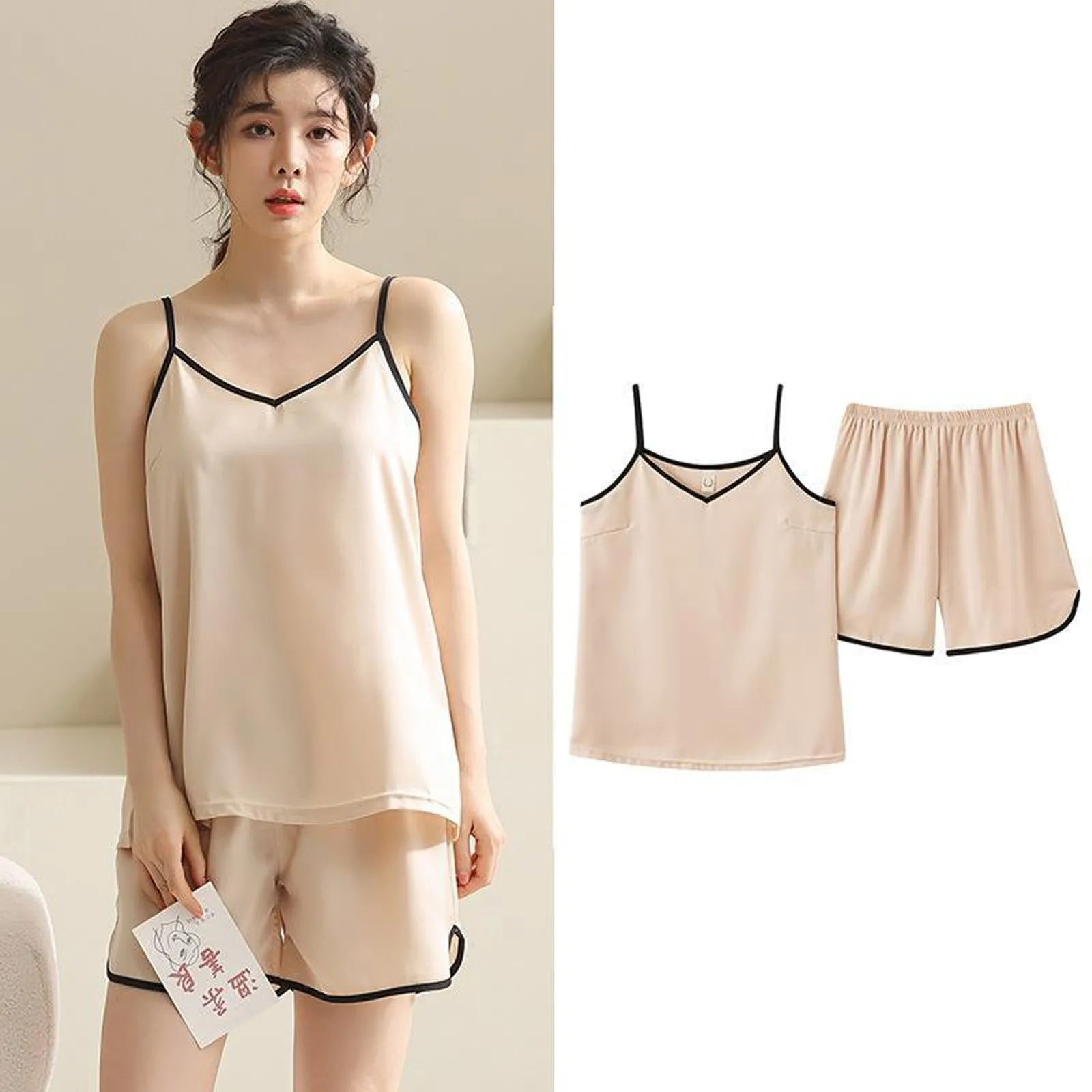 Women Pajamas Set Sweet Sleepwear Sexy Lingerie V Neck Vest Shorts Loose Comfortable Summer Nightwear Homewear Ladies Pajamas