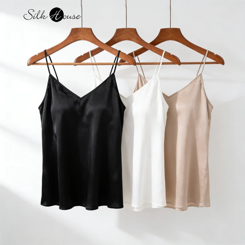 Women's 93%Natural Mulberry Silk Elastic Satin V-neck Bra with Thin Shoulder Straps Ultra-thin Triangular Cup Beauty Back Straps