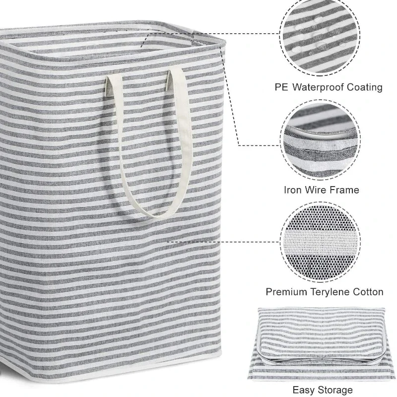 

72L Freestanding Laundry Hamper Collapsible Large Clothes Basket with Easy Carry Extended Handles for Clothes Toys Grey