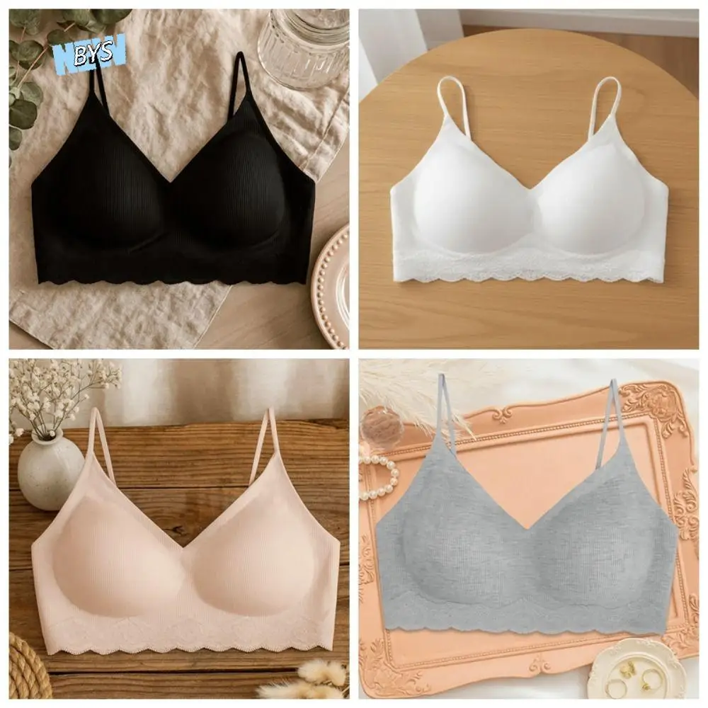 Simple Deep V Lace Wireless Bra Shockproof Push Up Underwear for Women Anti-sagging Lingerie Seamless Bra Gifts