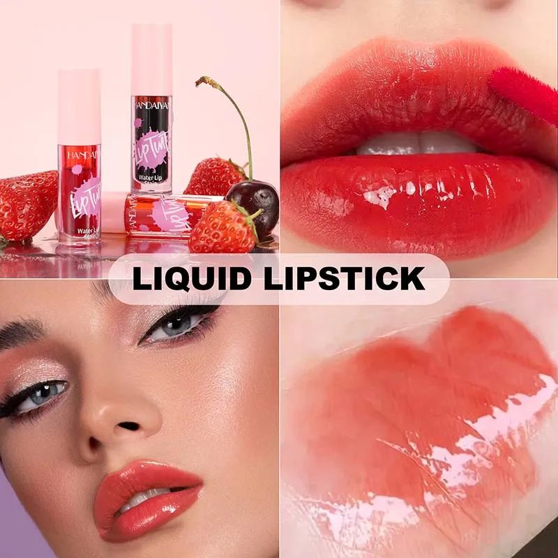 Flüssiger Lip Stain Lippenstift Make-up Wasserlicht Fruchtsaft Lipgloss Tönung Feuchtigkeitsspendender wasserdichter Antihaft-Lippenstift mit hohem Pigment