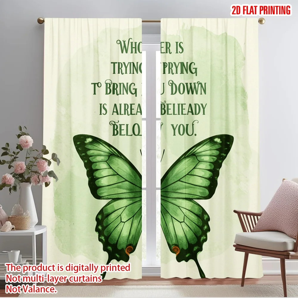 

2pcs 2D flat printing Curtain Green Butterfly 100% Polyester Without Electricity Birthday Party for Photo Booths & Events