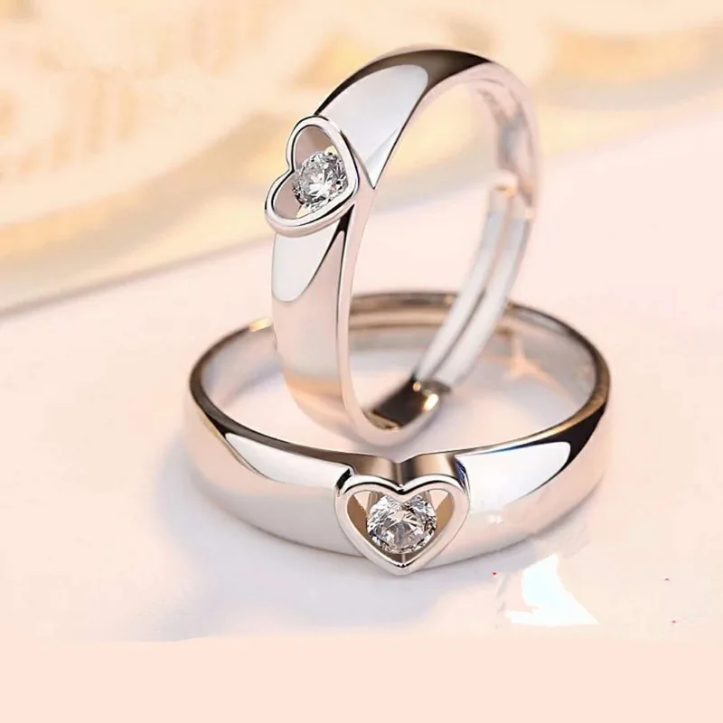 Luxury AAA Zircon Heart Couple Rings for Women Men Romantic Flower Paired Rings Set Charm Promise Wedding Jewelry Accessories