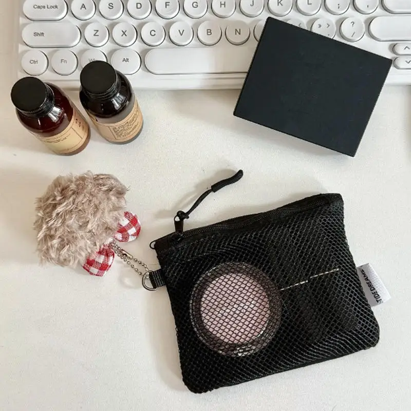 Bolsas de armazenamento de maquiagem para viagem, nova bolsa de malha para moedas, mini bolsa portátil simples, bolsa quadrada multiuso, porta-cartões com zíper de camada dupla