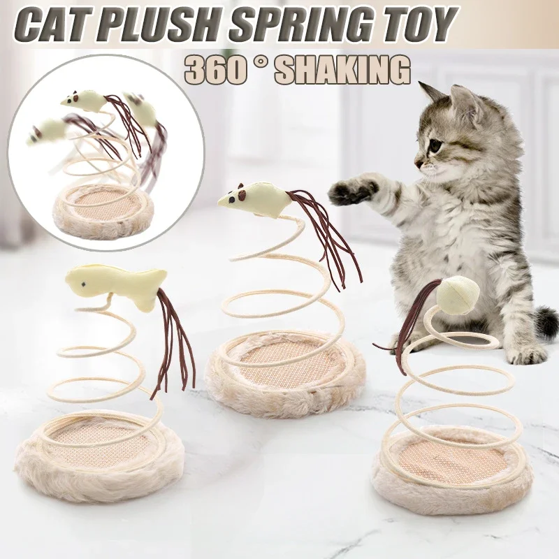 

2024 New Cat Toys Plush Spring Disk Teasing Cat Toys Mouse Spiral Wire Spring Sisal Disk Claw Scratching Interactive Pet Toys