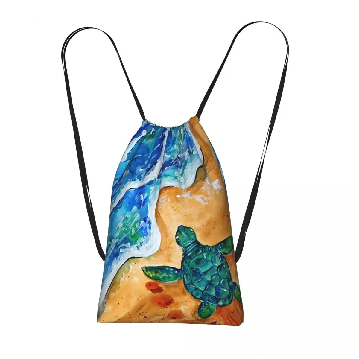 Sea Turtle On The Beach Backpacks Casual Drawstring Bags Shoes Bag Book Bags for Man Woman Students