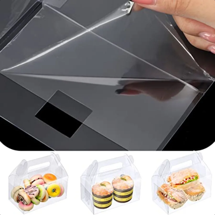 Paquete de 50 cajas de regalo transparentes para panadería, caja de regalo para dulces, cajas de recuerdo de fiesta de plástico para Dert s, cumpleaños, Baby Shower, boda Ho