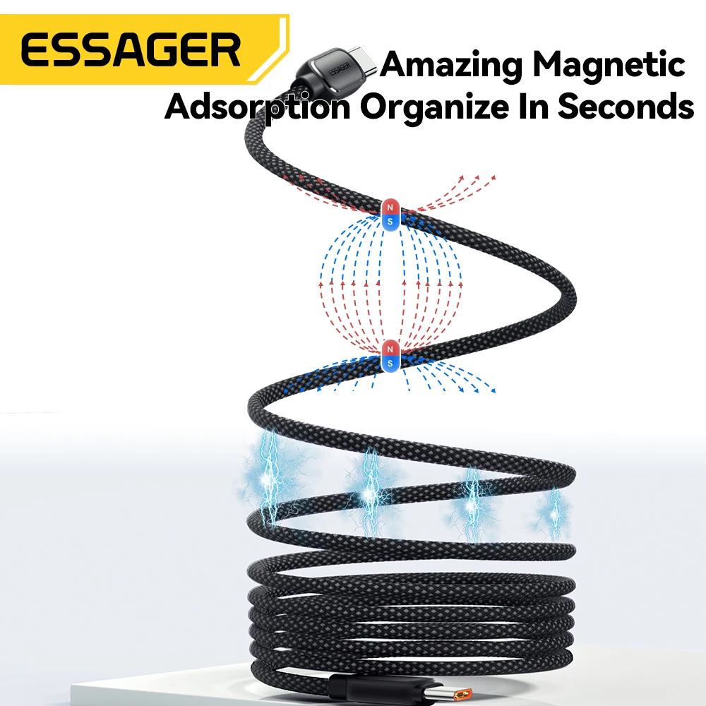 Essager Magnetic Suction Anti Winding 100W USB C to USB Type C PD Fast Charging Cable For iPhone 15 MacBook QC 3.0 Charge Cord