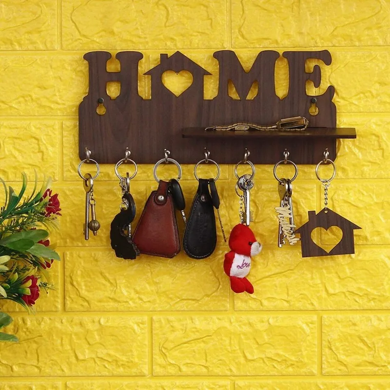 Home Keys Wooden Key Holder with 7 Hooks 29cm X 13cm X 0.4cm