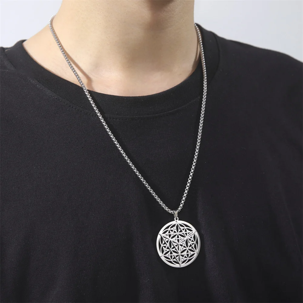 My Shape Merkaba Flower of Life Necklaces for Men Stainless Steel Meditation Charms Round Pendants Chain Jewelry Male Boys Bros