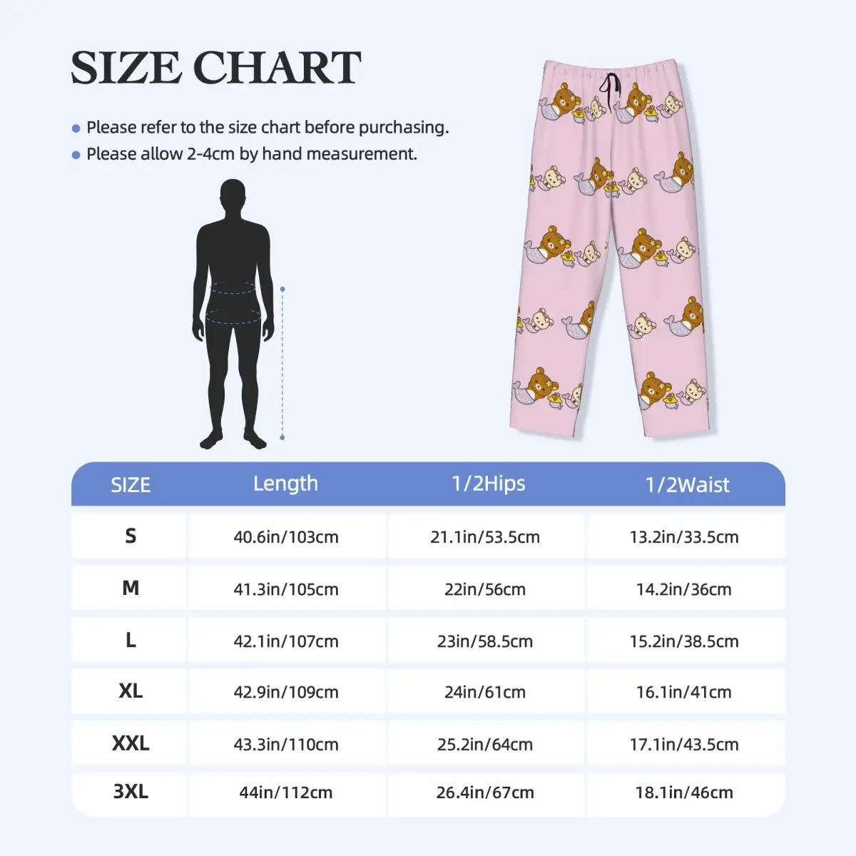 Custom Men's Rilakkuma Pajama Pants Print Cute Sleep Sleepwear Bottoms with Pockets