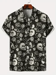 2024 Skull Men's Shirts Lapel Streetwear Vintage Shirt For Men Street Hip Hop Short Sleeve Top Party Summer Men Hawaiian Shirts