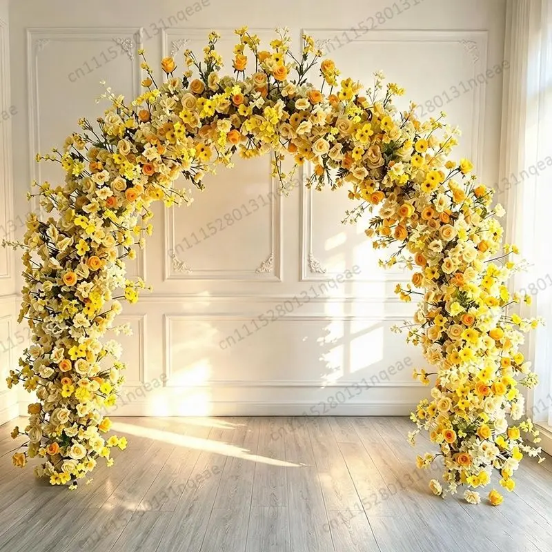 Wedding Event Decoration U-shaped Artificial Flower Arch Colorful Green Grass