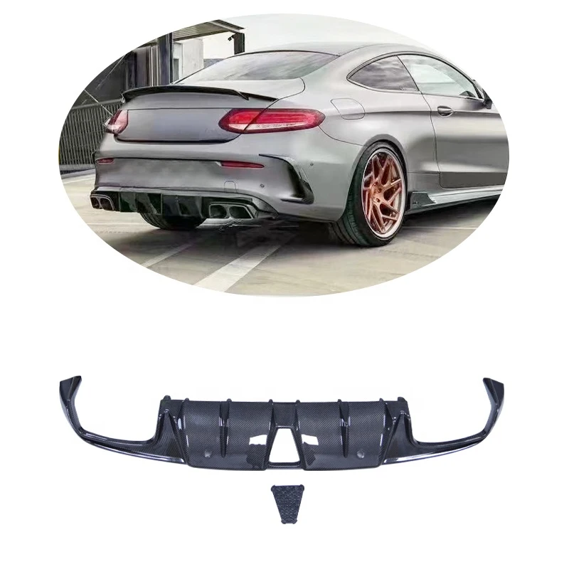 

For W205 C63 C200 C300 Diffuser Carbon Fiber BS Style Diffuser Rear Bumper 2Door