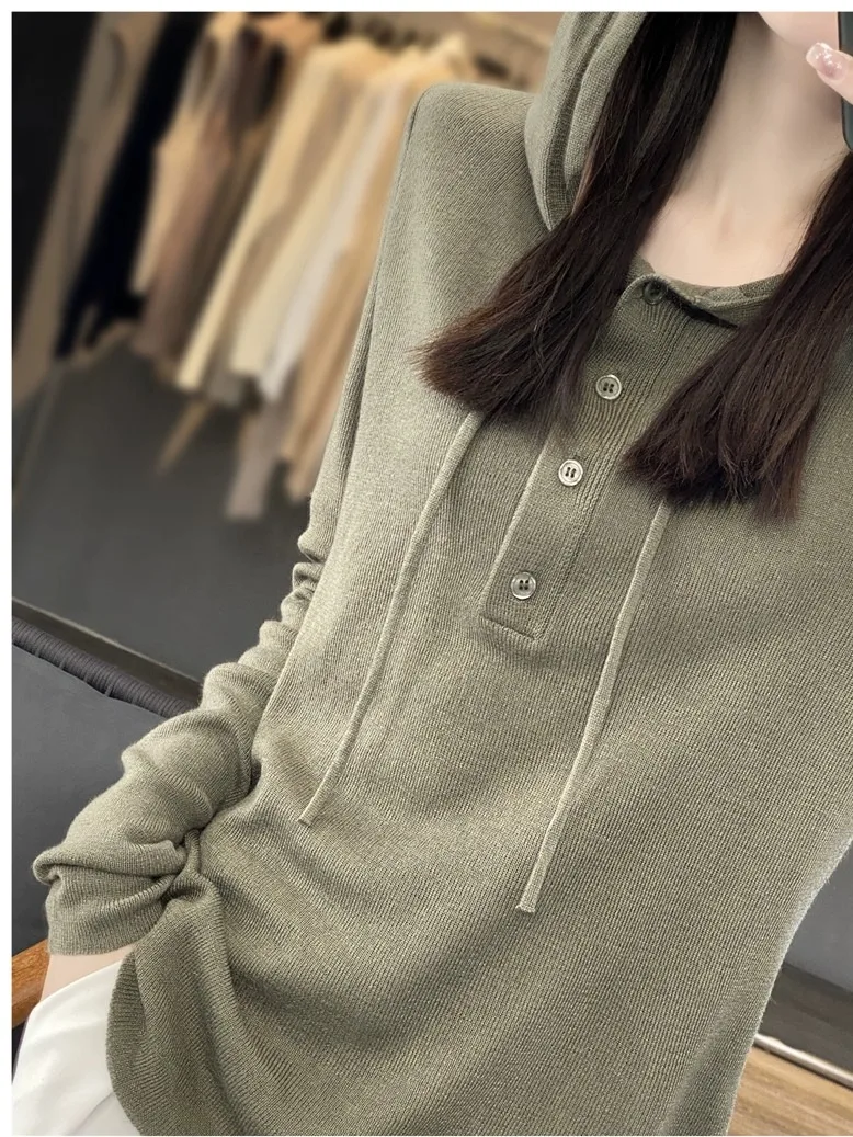 

Faionable Thin Hat Camere Knitted Sweater Women's Spring Autumn Casual Versatile Base Layer Wool Cap irt Sweatirt