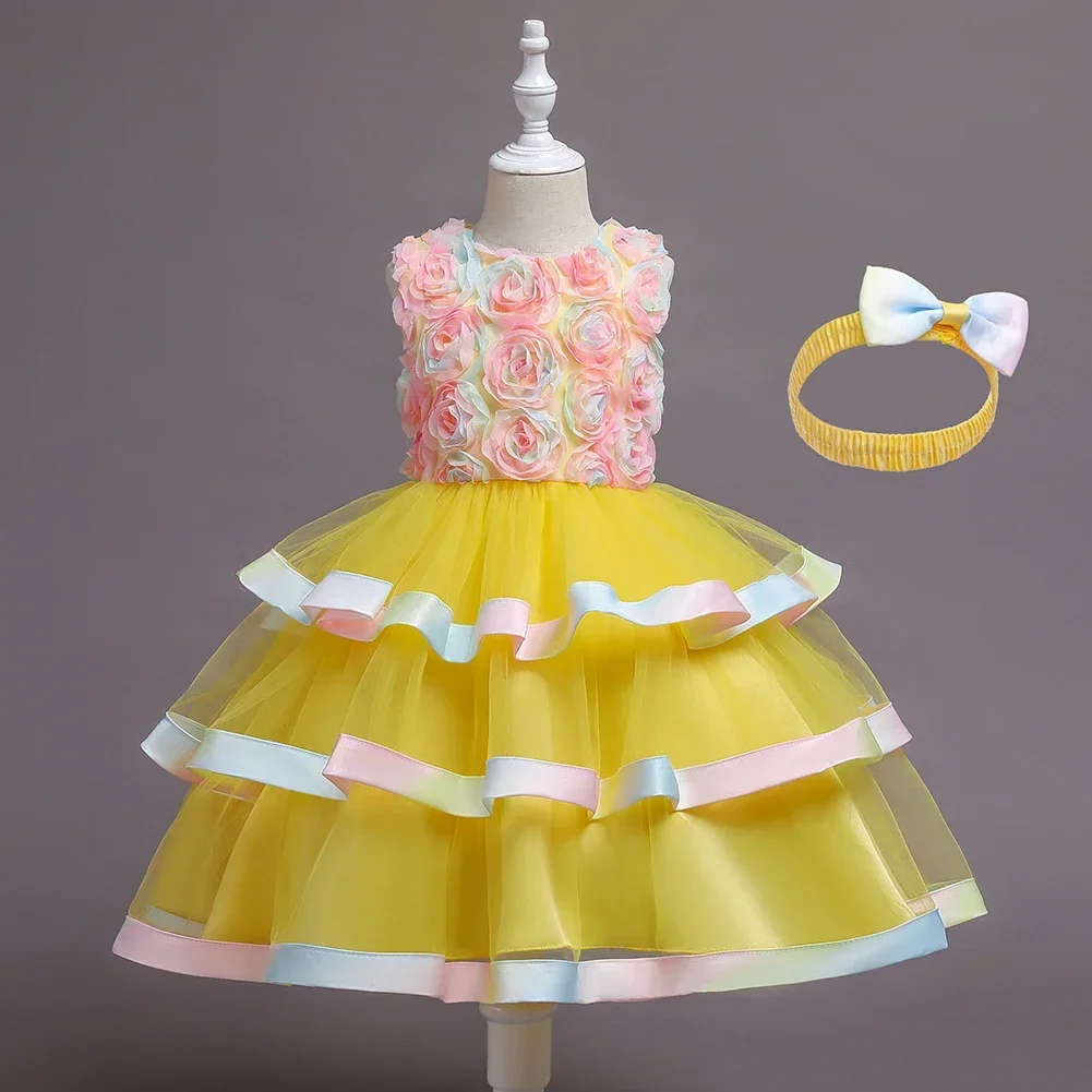 

Girls Party Dress 5 Colors 100cm-150cm Baby Dresses Colorful Princess Skirt Ball Gown Performance Wedding Birthday Vestidos