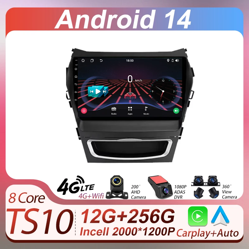 

2 Din Radio Stereo Car Android Auto For Hyundai Santa Fe 3 2013 - 2016 Autoraido Carplay Auto Screen Automotive Multimedia Wifi