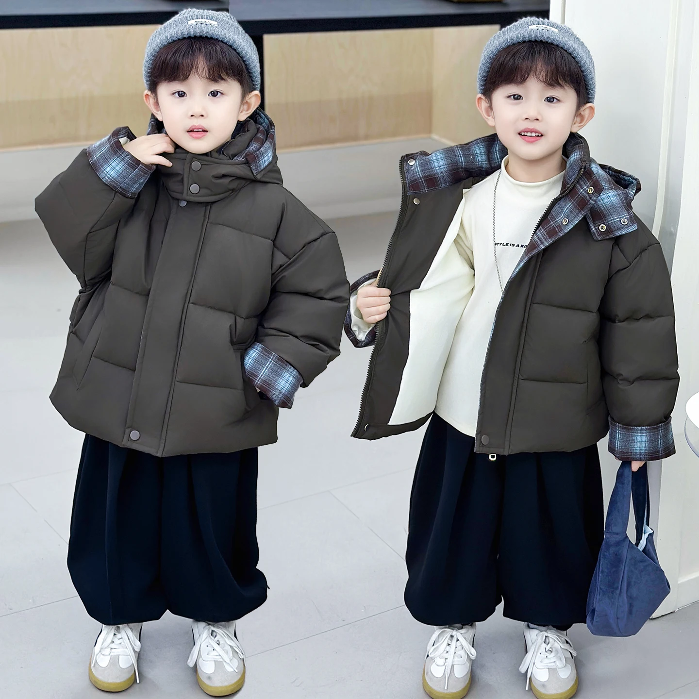 

Thiened Winter Jaet for Boys Fce Lined eepskin Cotton Coat Children's Cold Resistance Warm Bread Sle Cotton Outerwear