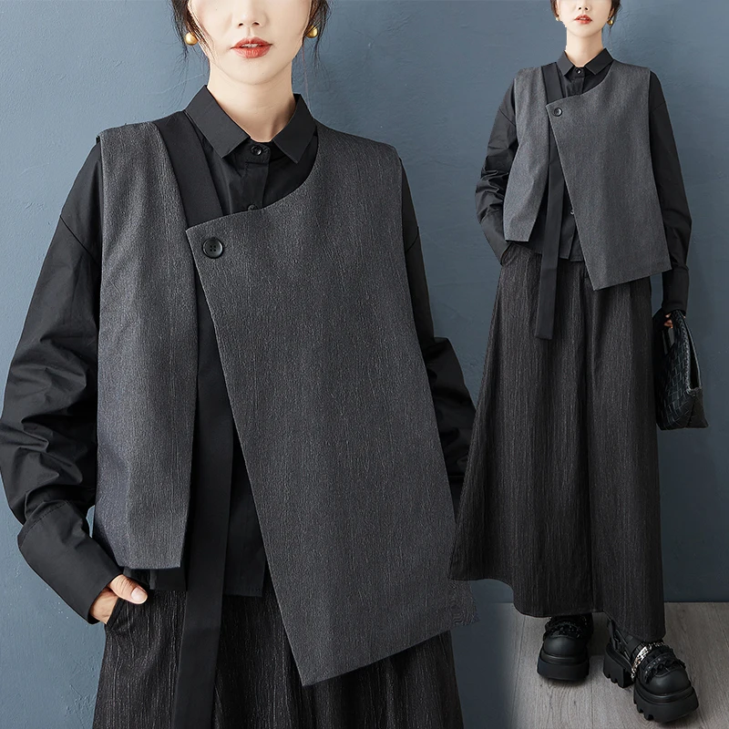 

Повседневный жилет больших размеров Faion Svel Верхняя одежда Асимметричный дизайн Удобный ленивый жилет из смеси полиэстера U-Ne