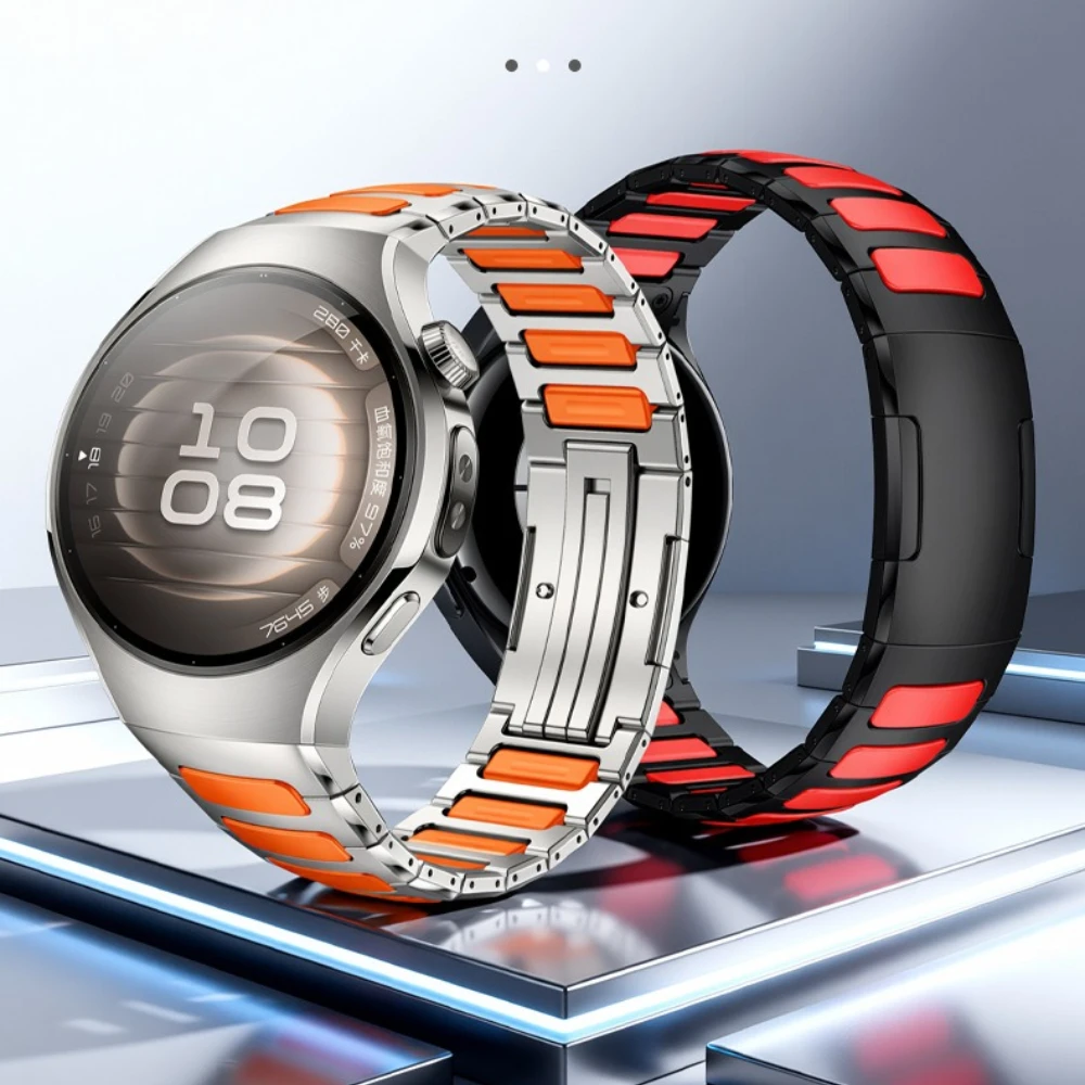 No Gaps Luxury Titanium+Silicone Strap for Huawei Watch 5 46mm Quick Release Watchband for Huawei Watch 5 Smartwatch Wristband