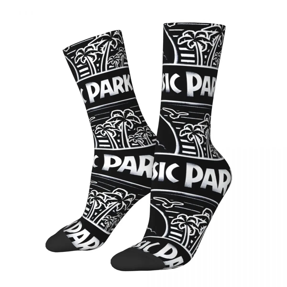 Tropical Paradise Vintage Spray Paint Label Sock for Men Hip Hop Harajuku Jurassic Park Happy Seamless Pattern Printed Boys