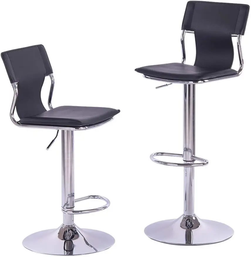 Black Bar Stools, Adjustable Barstools Set Of 2, Swivel Bar Chairs With Back.