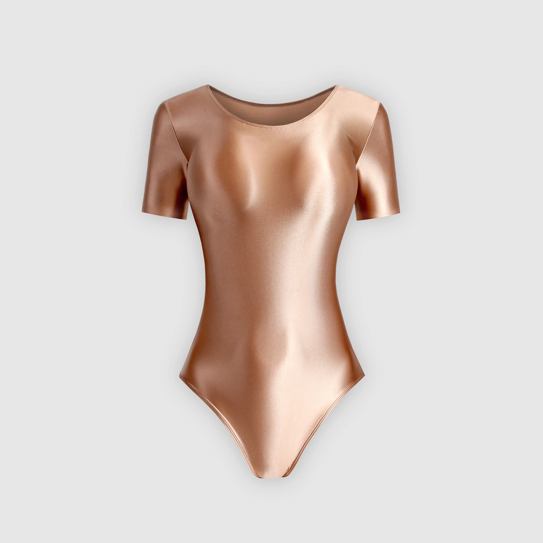 XCKNY satin glossy tights oil smooth slip suit Thongs high fork short sleeve swimsuit Yoga sportswear solid color BODYSUIT