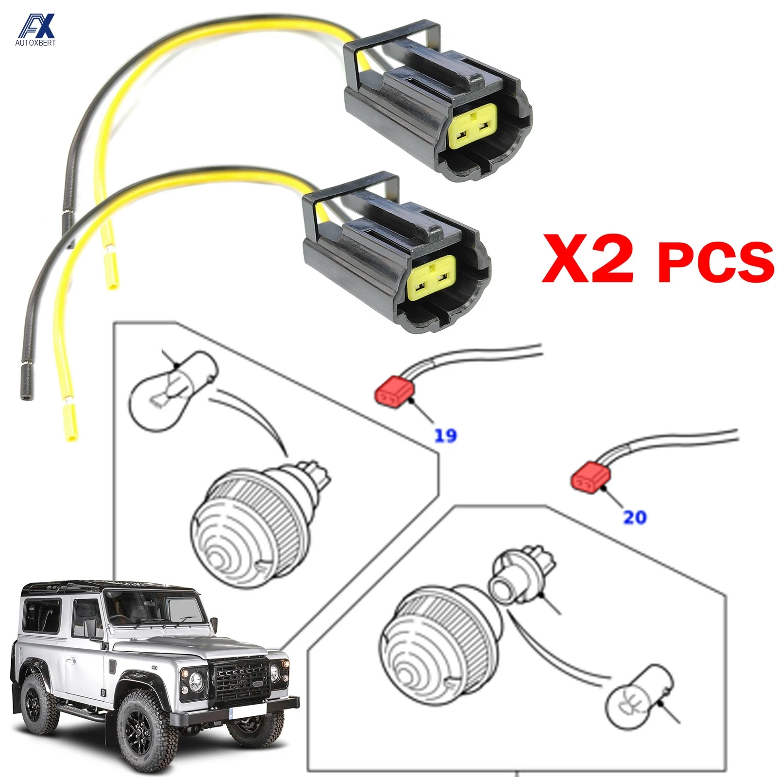 2pcs For Land Range Rover Defender Discovery Freelander 2Pin Connector Repair Plug Rear Indicator Lamp Light Bulb Holder STC1188