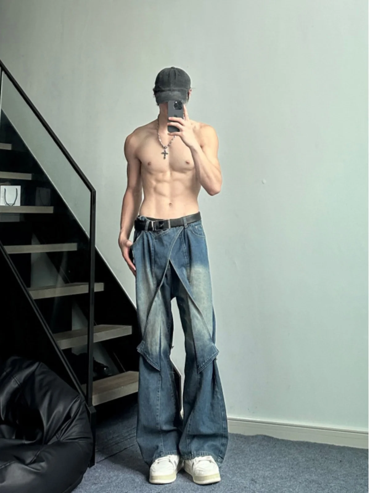 

Американские рабочие джинсы-карго Slimming Cleanfit для мужчин, с двойными коленями, прямые, длинные, весна-осень