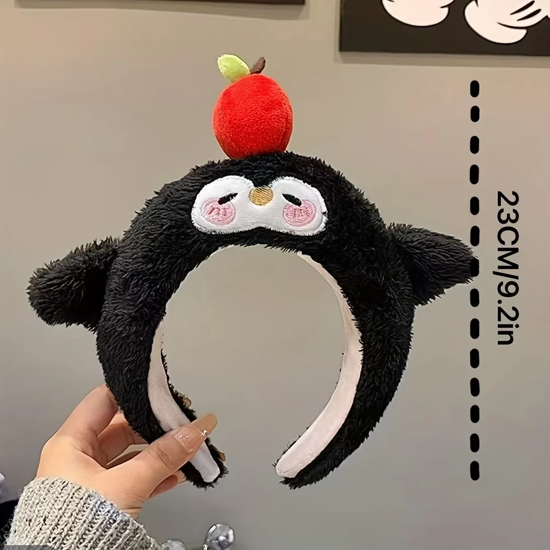 Niedliches Herzförmiges Schwarzes Pinguin-Plüsch-Haarband für Damen zum Gesichtwaschen, für Make-up und als Haaraccessoire-Stirnband – Detail 6
