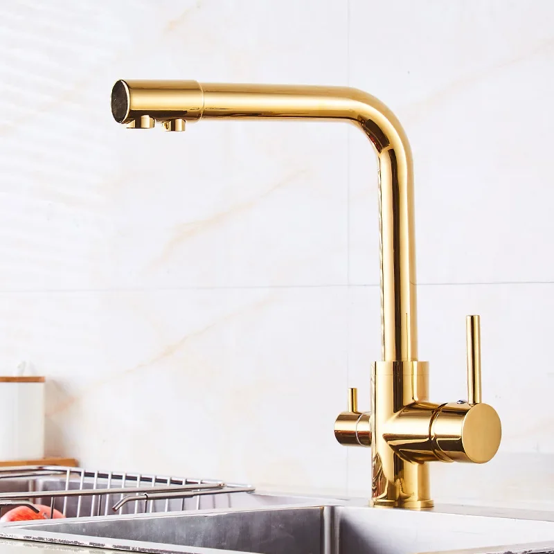 Black/Gold/Chrome copper purifying kitchen faucet rotating  filter three-in-one  mixer