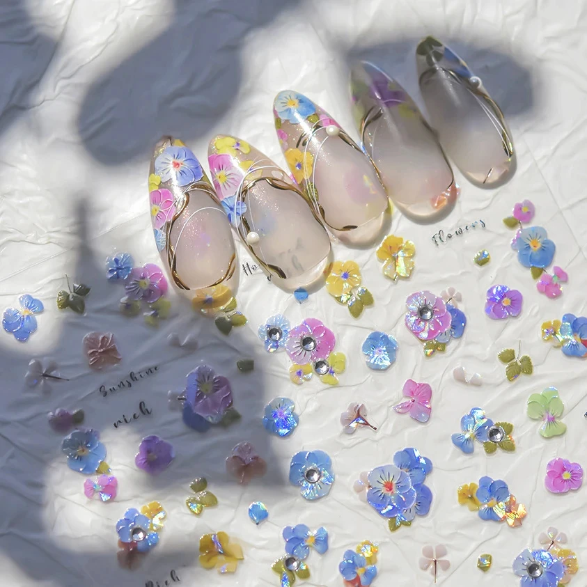 

Colored Embroidery Chinese Peony Pearl Rich Wealthy Flowers Rhinestone Luxury Relief Adhesive Nail Art Sticker Manicure Decal