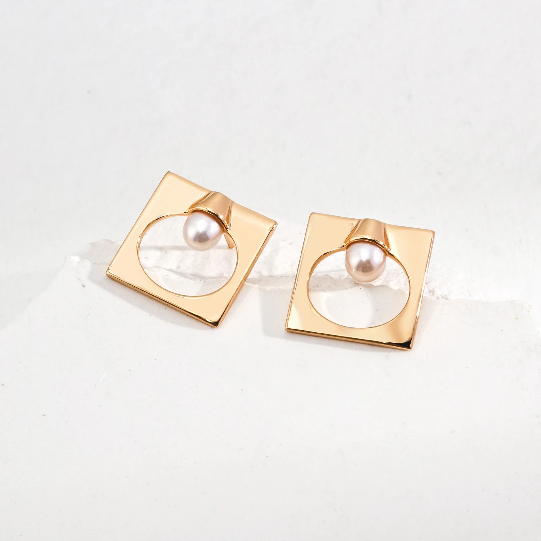 S925 pure silver plated 18K gold daily commuting pure silver pearl earrings 102004