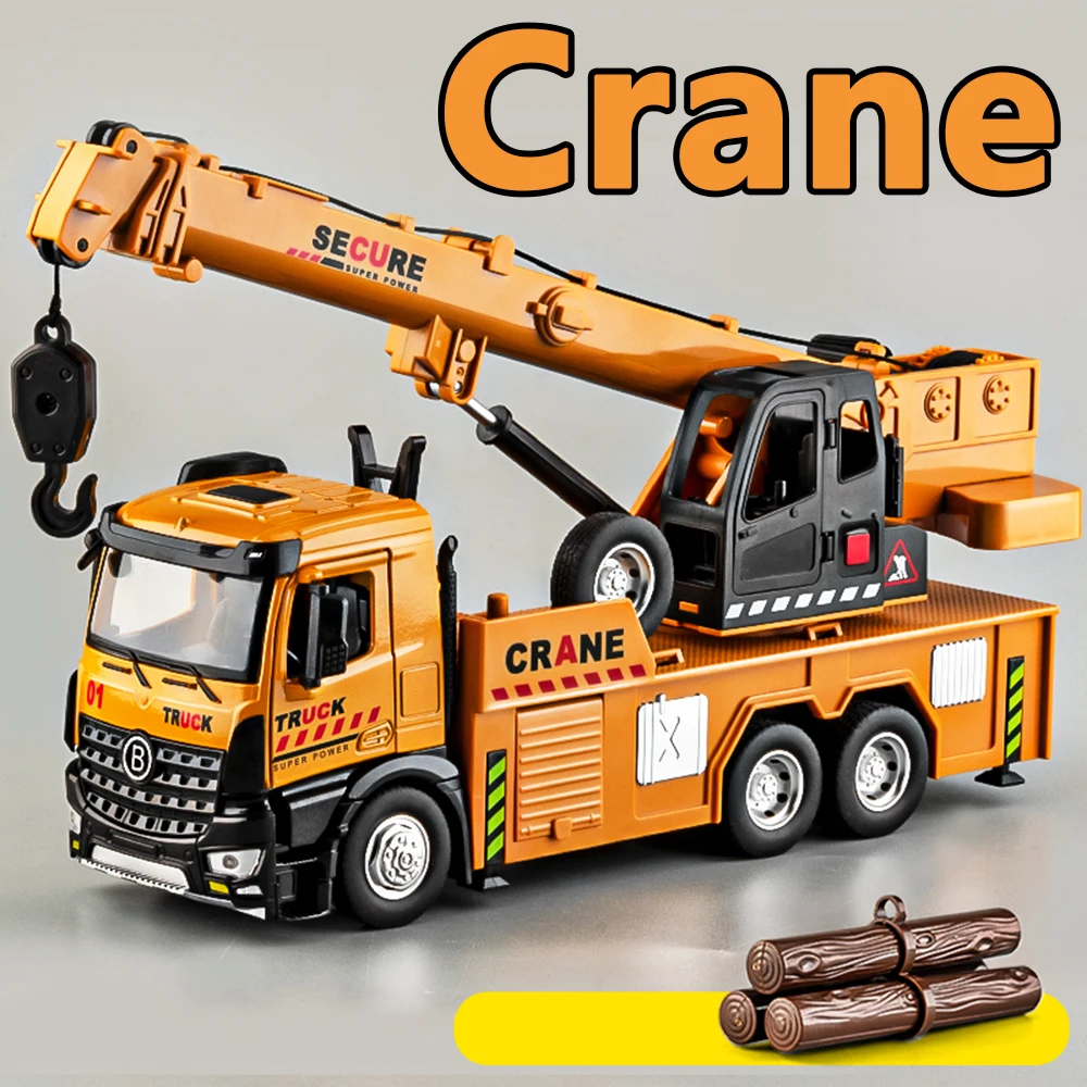 1:24 Alloy Mixer Truck Engineering Crane Diecast Model Toys Car Doors Opened Sound Light Pull Back Cars Children Educational Toy