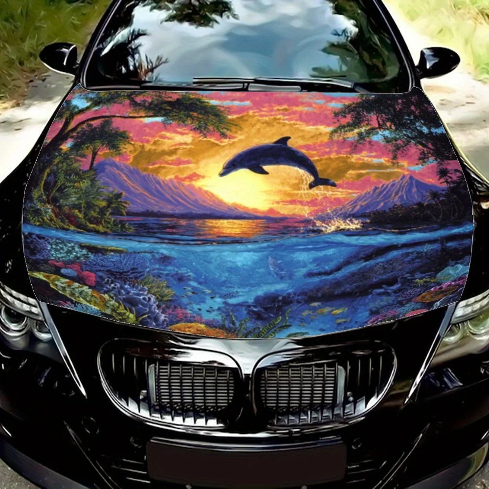 

Jumping dolphin Car hood packaging sticker, PVC material, self-adhesive waterproof, anti-slip paint, car exterior decoration acc