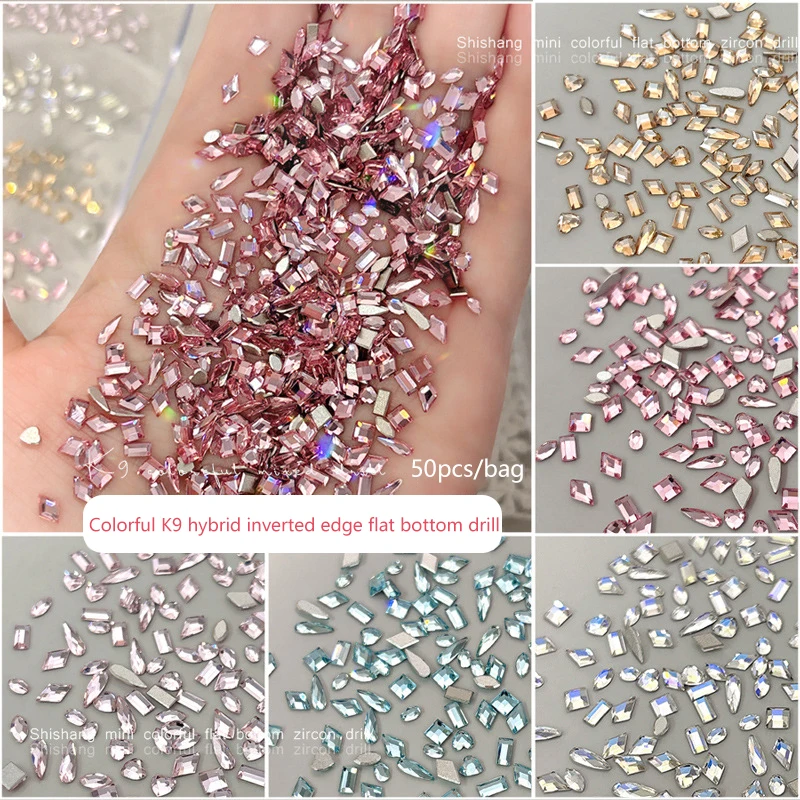 50PCS Sparkle Mini Glass Chamfered Flat Back Diamonds Nail Art Rhinestones Decorations Manicure Ornaments