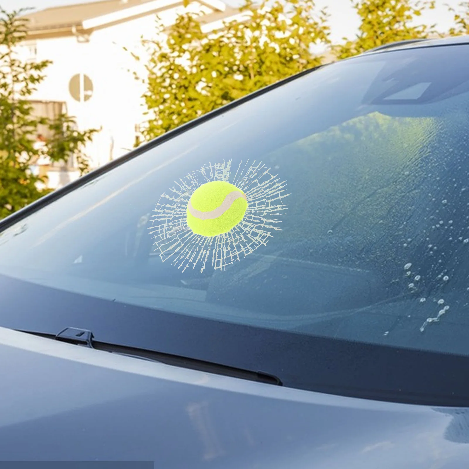 

Tennis Broken Glass Sticker 3D Car Window Tennis Ball Hits Crack Self Adhesive Car Exterior Decor Prank Sticker Funny Automotive