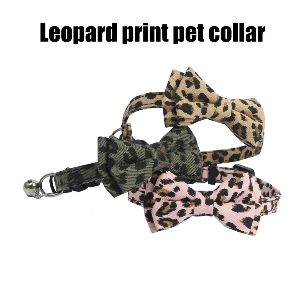 Elegant Pet Collar Stylish Leopard Print Pet Collar with Bow Tie Bell for Cats Small Dogs Adjustable Lightweight for Fashionable