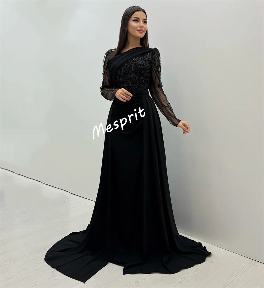 Personalizado jérsei plissado miçangas a linha preto vestidos longos sob medida ocasião feminina luxo noite requintado vestido de festa