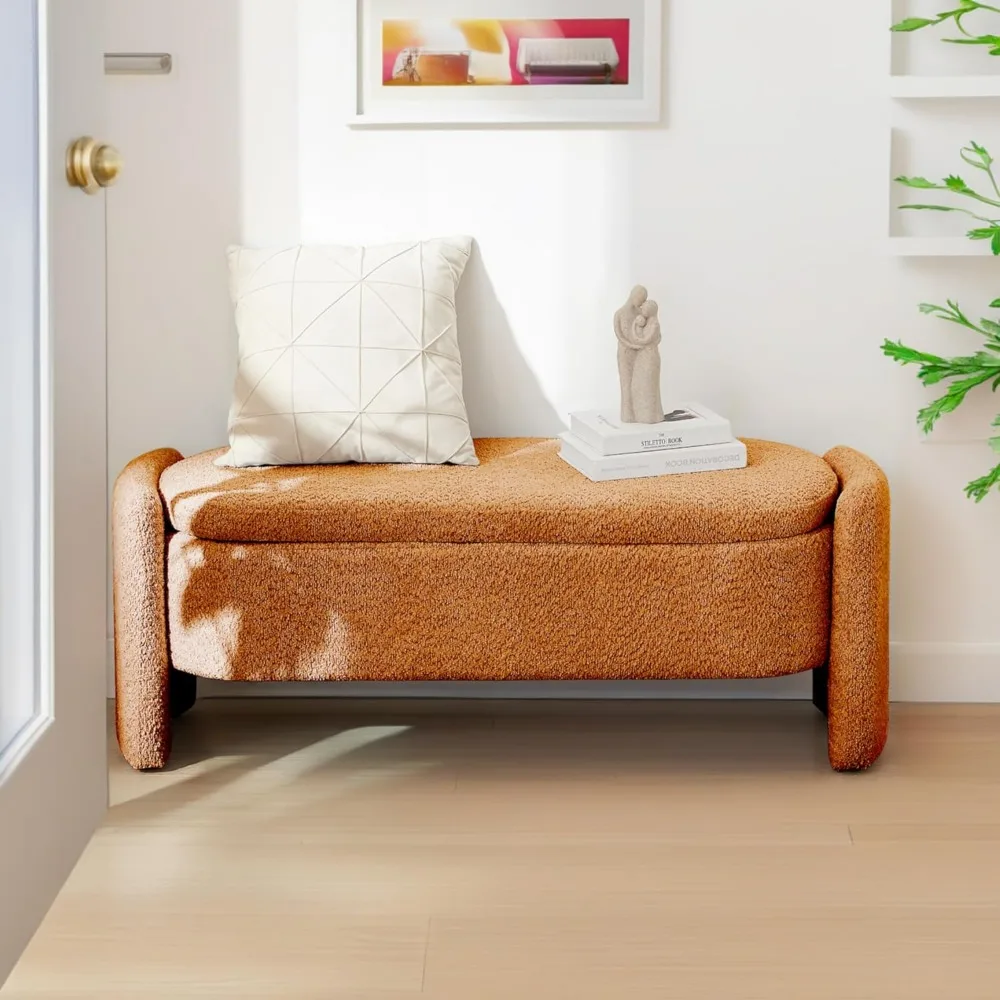 Bench with Storage and Seating Bench Ottoman Footstool with Storage Ottoman Oval Storage Bench 3D Lamb Fleece Fabric